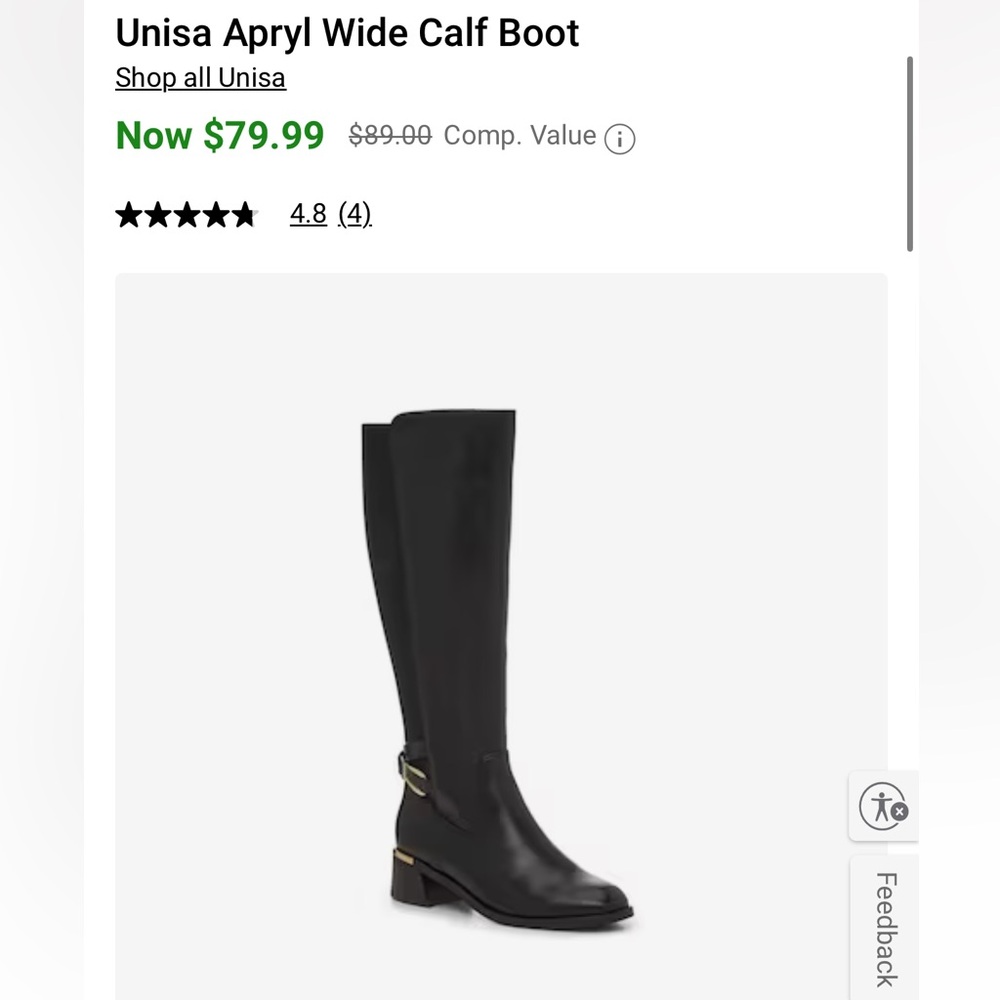 NWT Unisa Women’s Apryl Wide Calf Boot - Black - 9